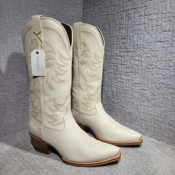 Tecovas The Annie Women's Size 9.5B US Beige Bone Cowhide Cowboy Western Boots - Picture 6 of 10